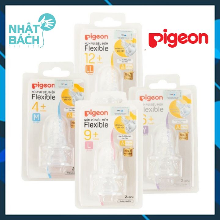 Núm vú pigeon núm vú cổ hẹp silicone siêu mềm vĩ 2 cái size s,m,l,y, ll