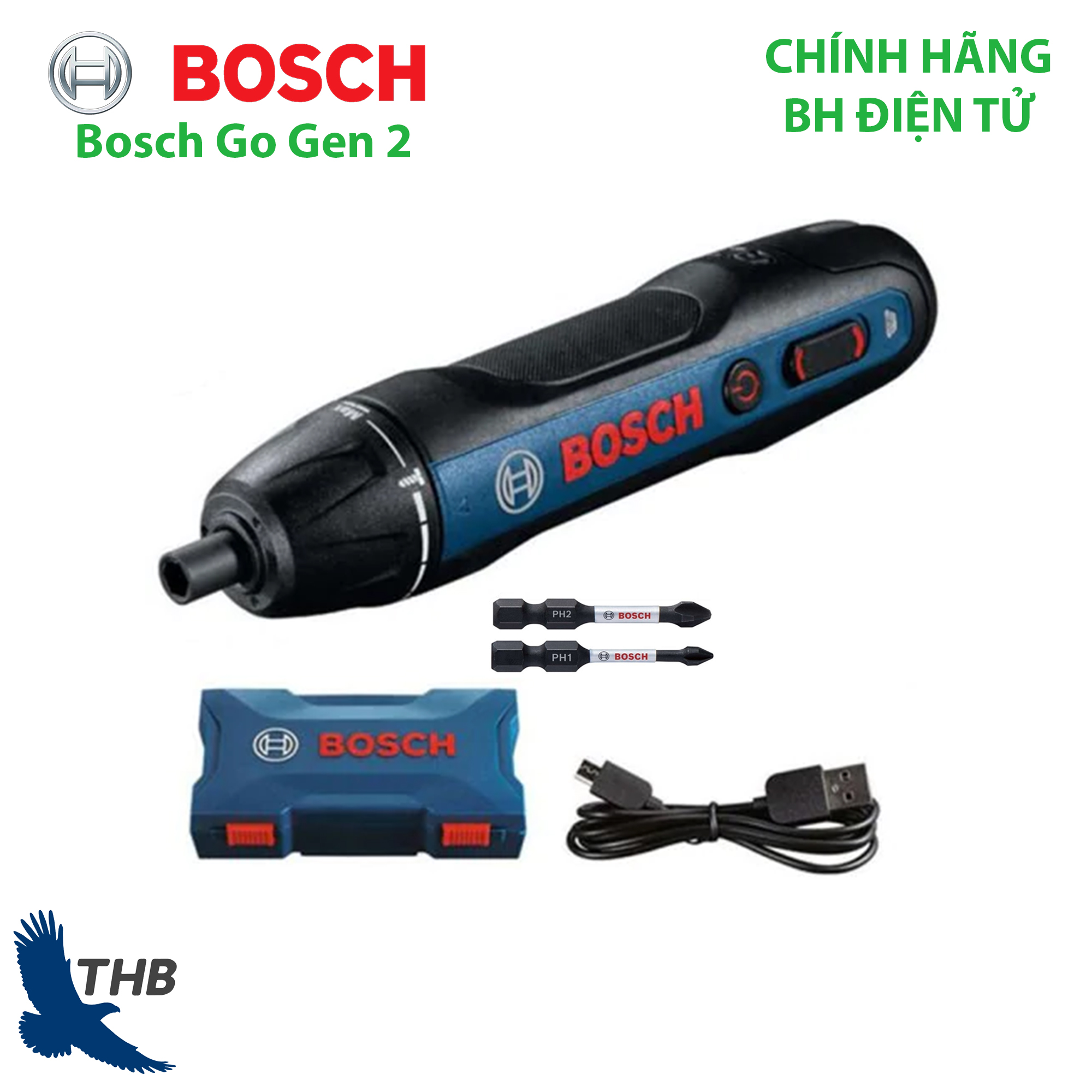 Máy vặn vít dùng pin Bosch Go Gen 2 - cải tiến thế hệ mới, công tắc bấm tiện lợi, dùng pin sạc 3.6V, bảo hành chính hãng 6 tháng
