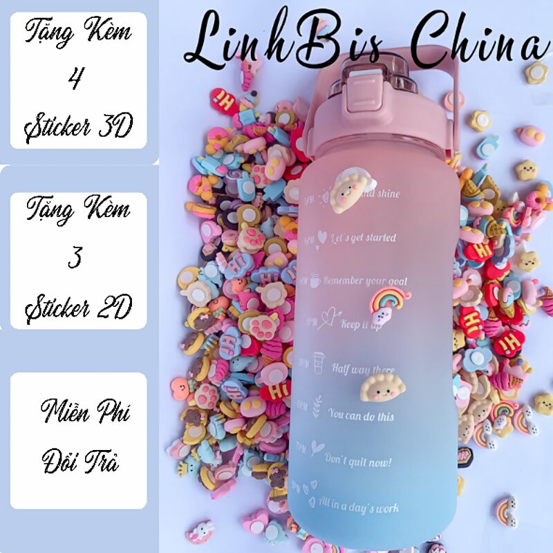 Bình nước 2l,2000ml cao cấp. bình nước cute, có vạch chia