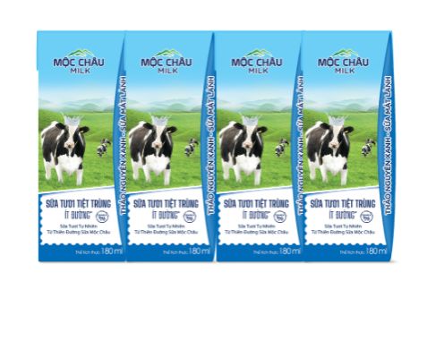 1 Lốc 4 Hộp Sữa Tươi Tiệt Trùng Ít Đường Mộc Châu Milk 180ml/ Hộp