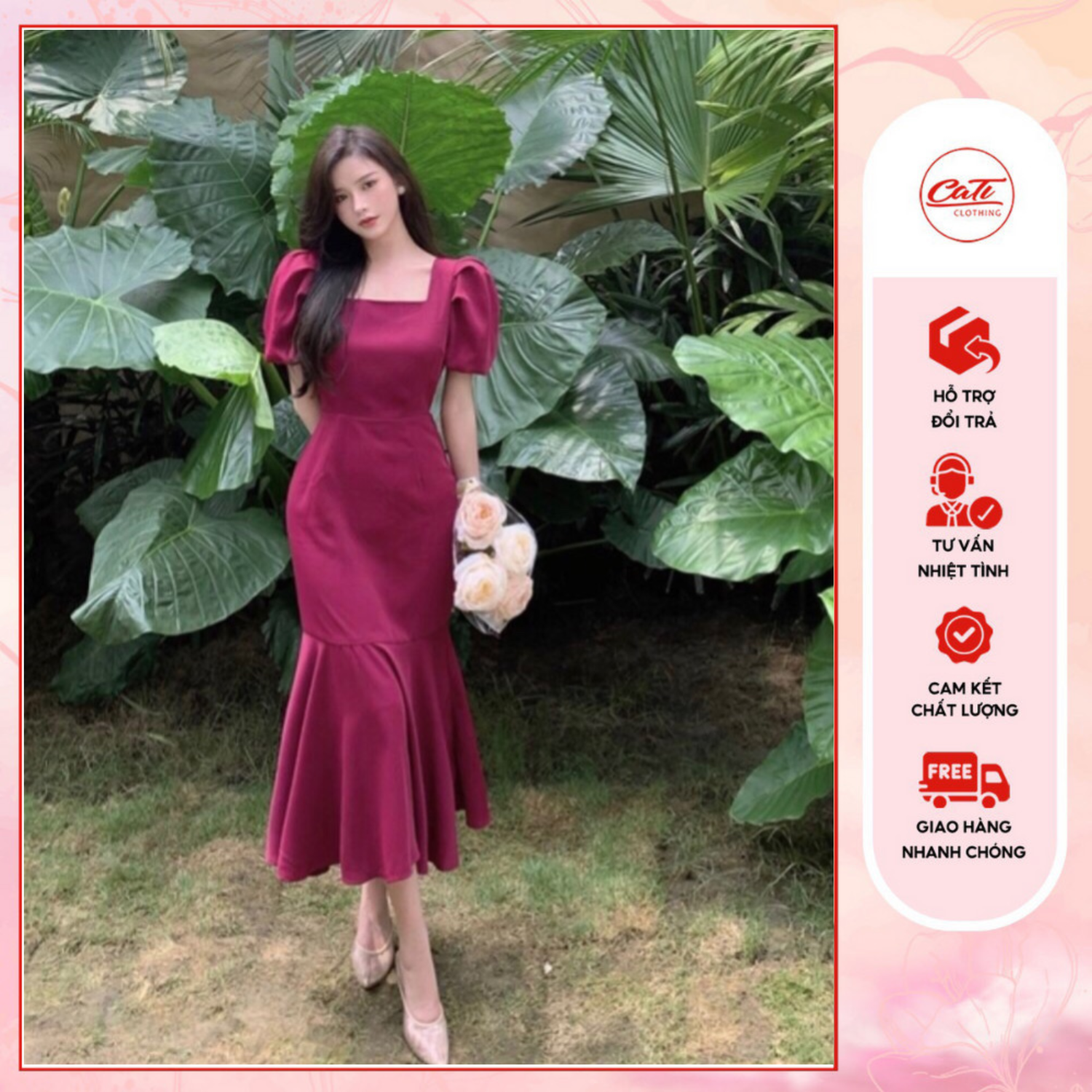 Đầm cati cổ vuông đuôi cá a002212