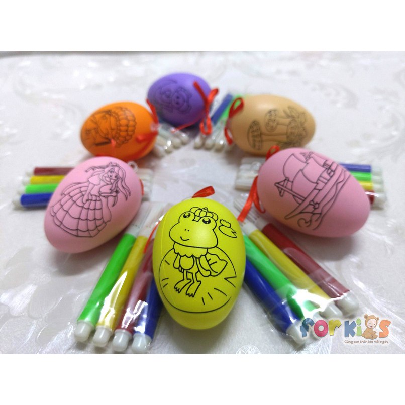 Sét 5 trứng tô màu kèm 4 bút lông màu cho bé