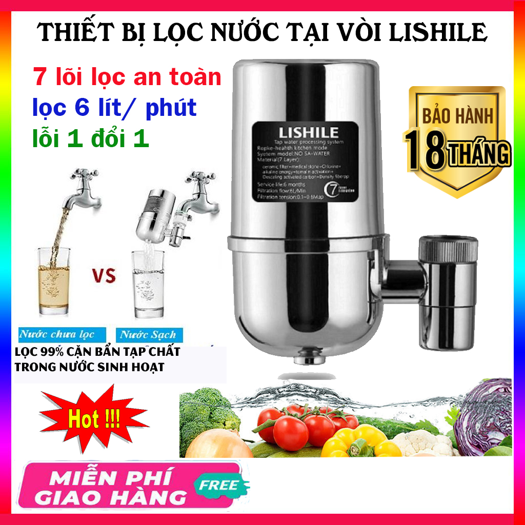 Bộ lọc nước tự động tại vòi Lishile thiết bị lọc nước tại vòi 7 lớp lọc công suất 6l/phút, lọc nước sinh hoạt trên bồn rửa, đầu vòi tiện lợi