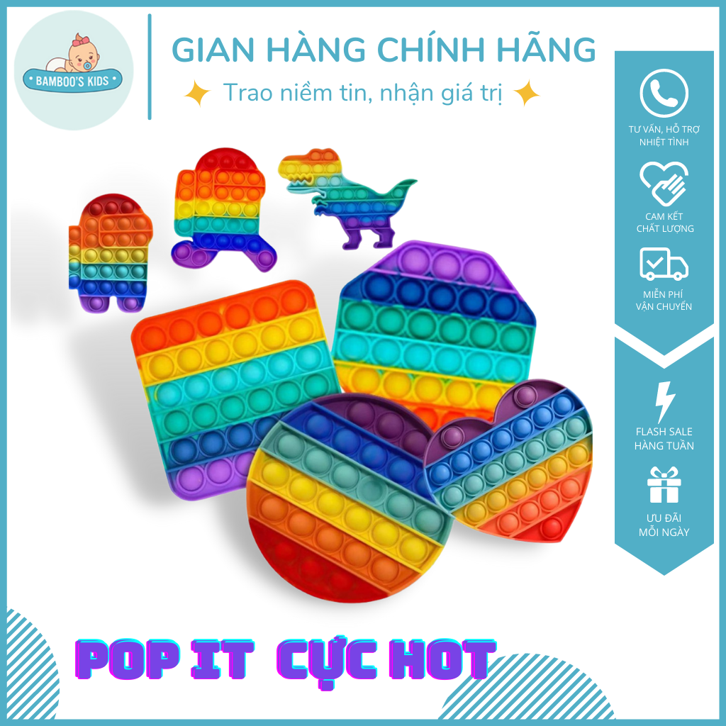 Pop It Giá Rẻ - Đồ Chơi Bóp Bong Bóng Xả Stress Cho Trẻ, Nhiều Mẫu Để Lựa Chọn - Pop it khổng lồ, Pop it mini, Pop it among us, Pop it squid game, Pop it rainbow, Pop it Ball - Bamboo's Kids