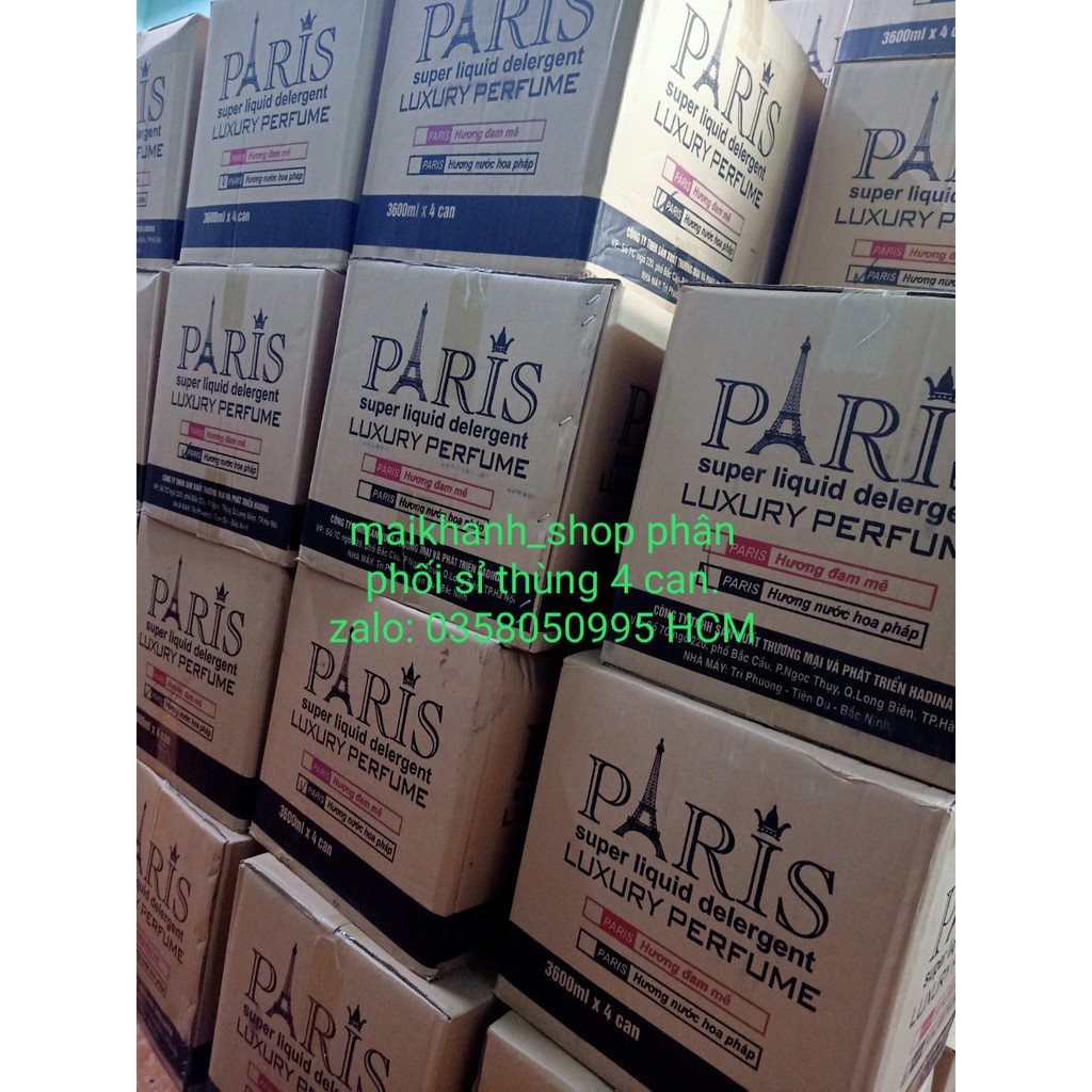 Nước Giặt Paris 3.6L (1 Can) / 1 Thùng 4 Can : Sản Xuất Bởi Cty Thương Mại Phát Triển Hadina. (mầu tím)