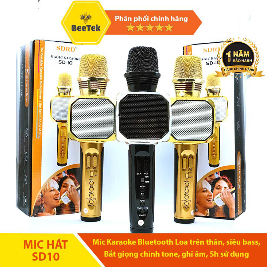 [HCM](XẢ HÀNG GIẢM GIÁ 50%) Micro karaoke Bluetooth chính hãng Micro Karaoke Bluetooth Kèm Loa SD10 - Micro hát karaoke kèm loa bluetooth 3 trong 1 Âm Bass Cực ĐỈnh Mic Bắt Giọng Rất Tốt kiểu dáng hiện đại thời thượng