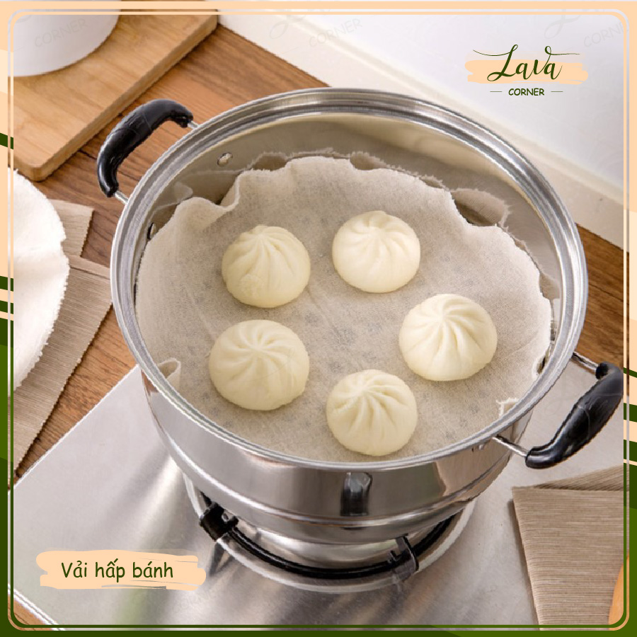 Khăn vải đường kính 50cm lót hấp bánh bao, màn thầu, sủi cảo chống dính