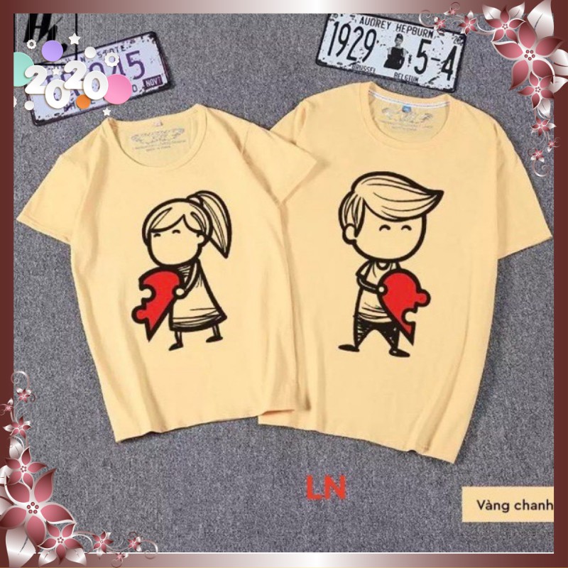 [HAN HAN SHOP 210] Combo 2 Cái Áo Thun Phông Cặp Đôi Nam Nữ Tình Yêu Ngắn Tay Mùa Hè Đi Chơi Biển Vải Cotton In Ghép Tim