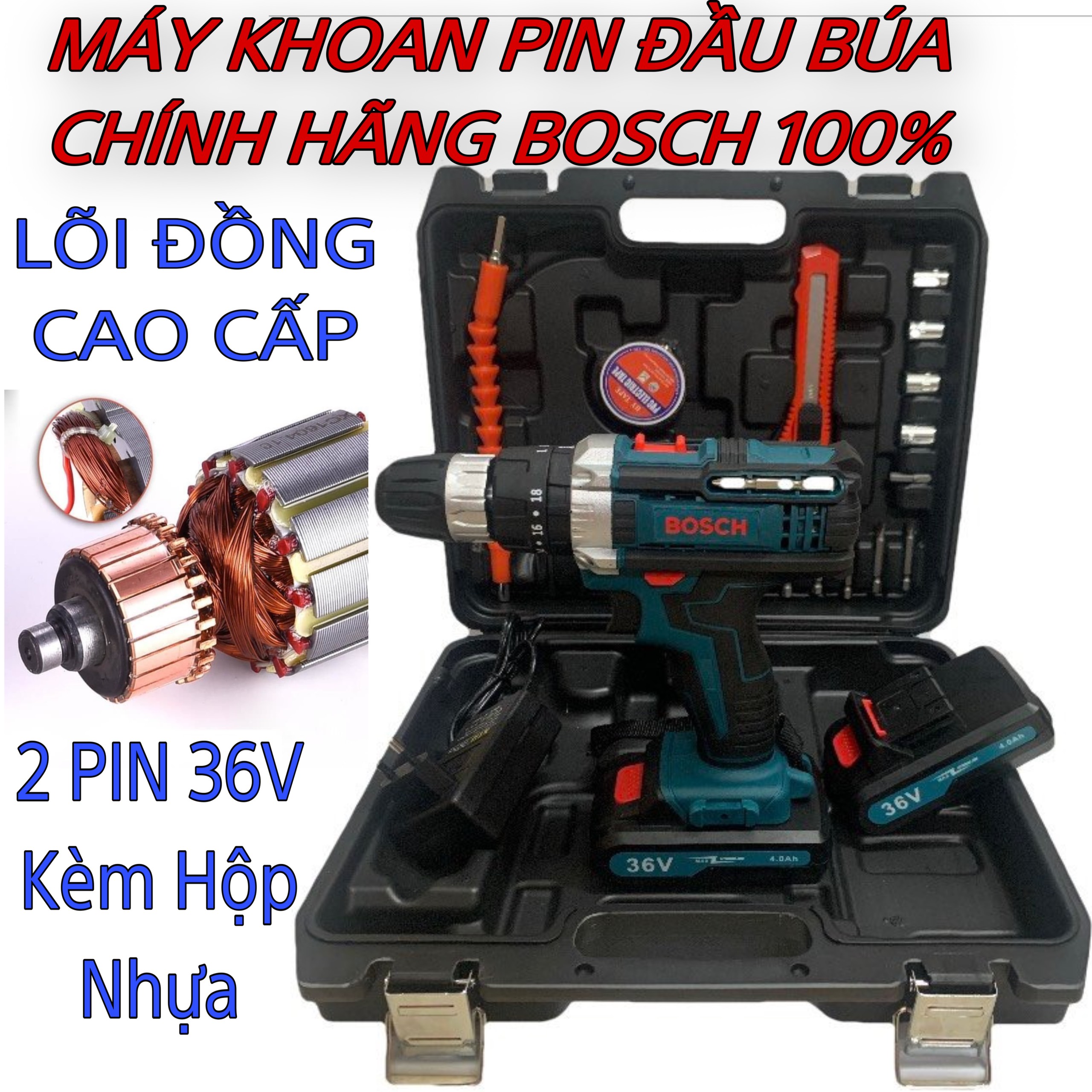 Máy khoan pin và bắn vít bu lông bosh 36v chính hãng có búa - máy khoan pin - máy bắn vít - máy bắn bu lông . bảo hành 6 tháng