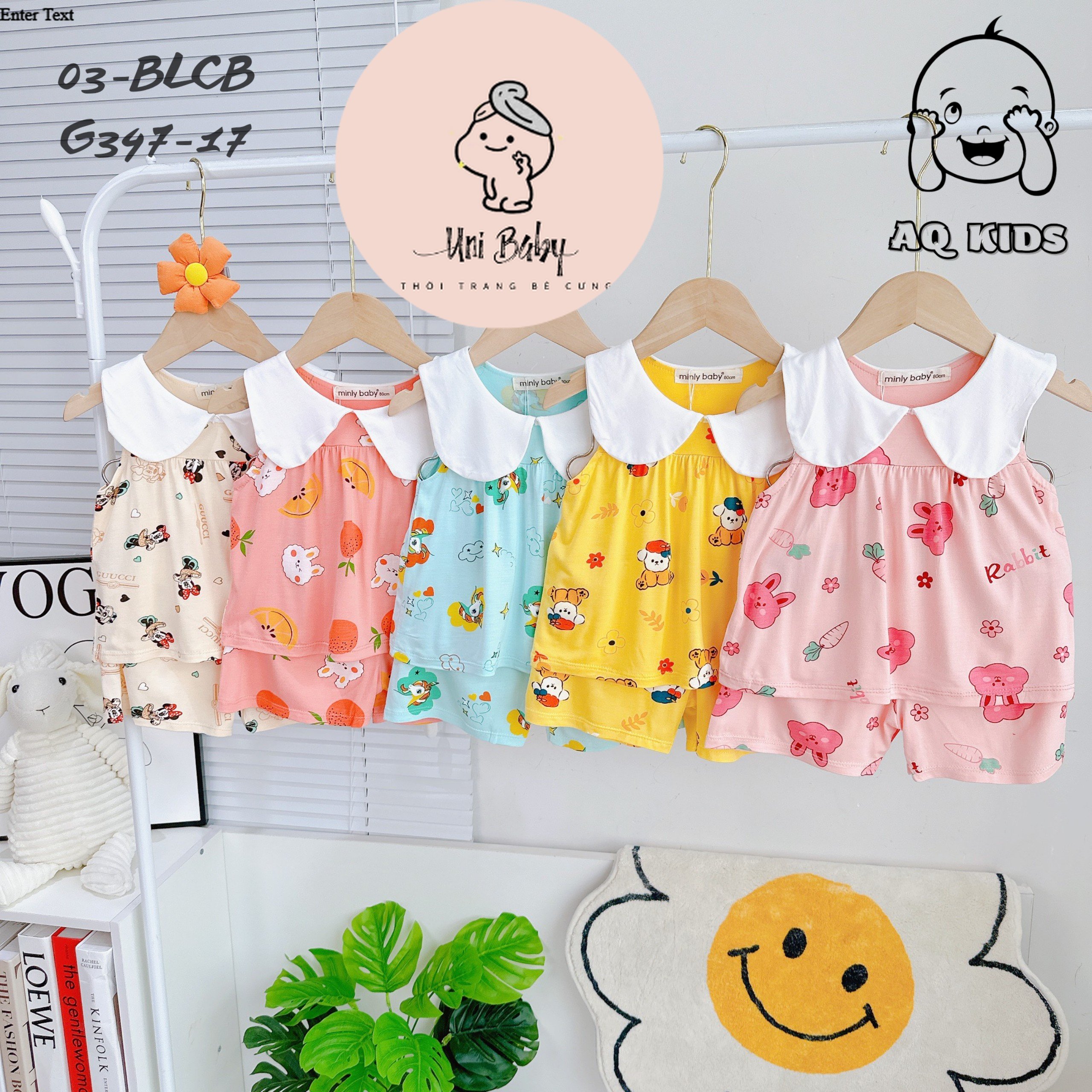 Đồ bộ bé gái bộ ba lỗ bé gái thun lạnh MINLYBABY thiết kế cổ bẻ sang sịn mịn Unibaby BLCB