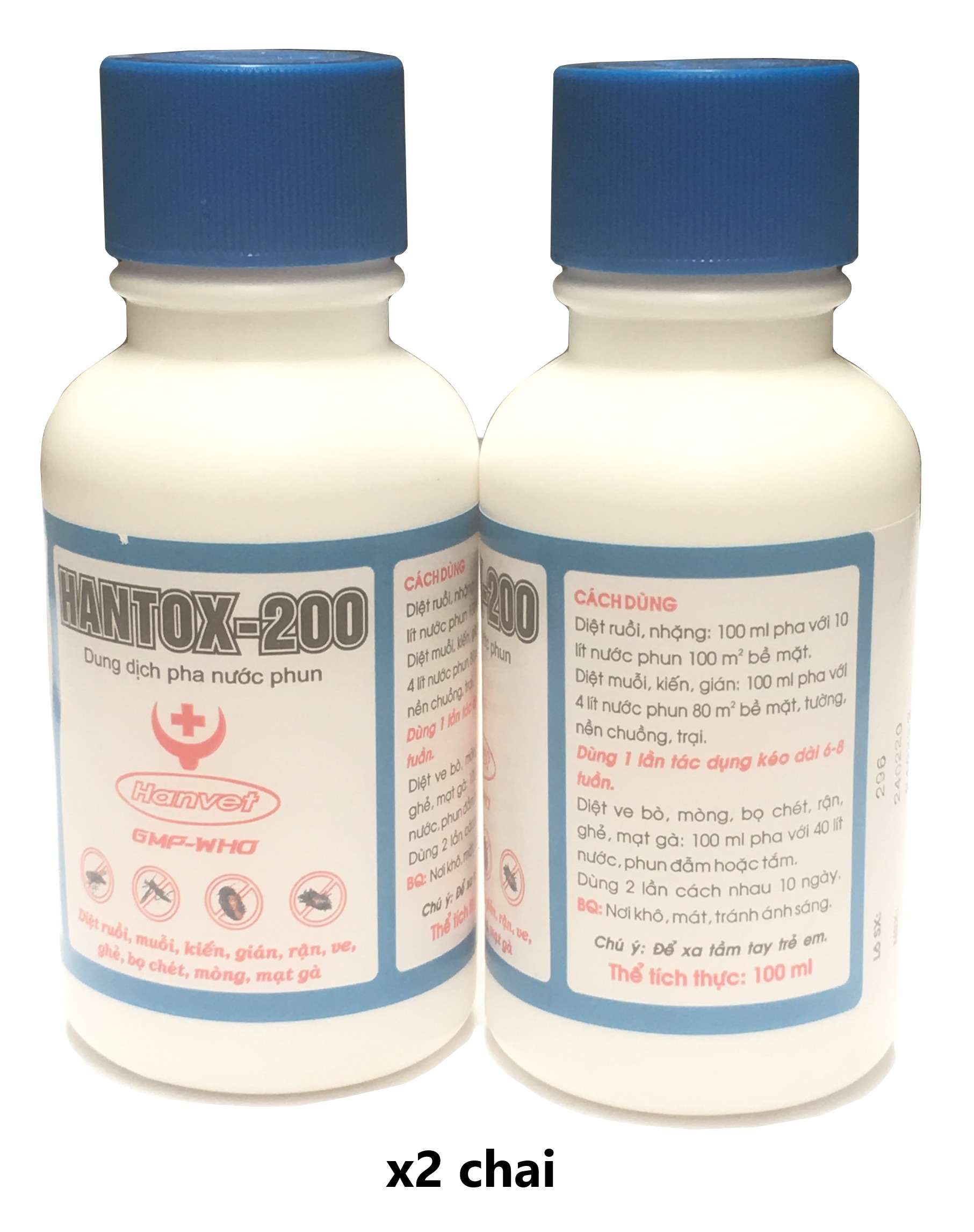HANTOX-200 Diệt Muỗi Ruồi Nhặng Kiến Gián và côn trùng khác (100ml x2 chai)