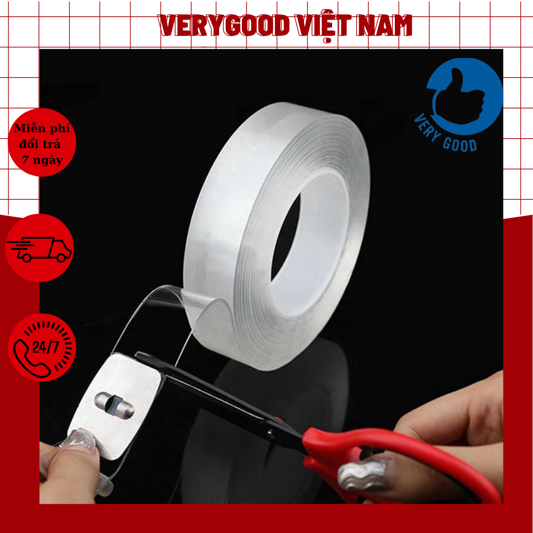 Băng keo 2 mặt đa năng trong suốt dán cuộn 3m, 5m trên mọi bề mặt siêu chắc chắn tháo dễ dàng HL028