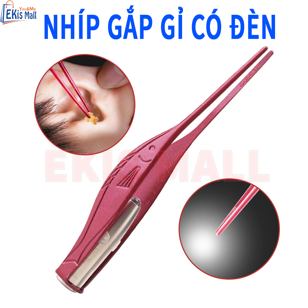 Nhíp gắp ráy tai có đèn soi cho bé Bộ dụng cụ lấy ráy tai có đèn Led cho trẻ em Phụ kiện vệ sinh tai an toàn cho trẻ nhỏ bằng thép chuyên nghiệp cao cấp (Tặng kèm pin)