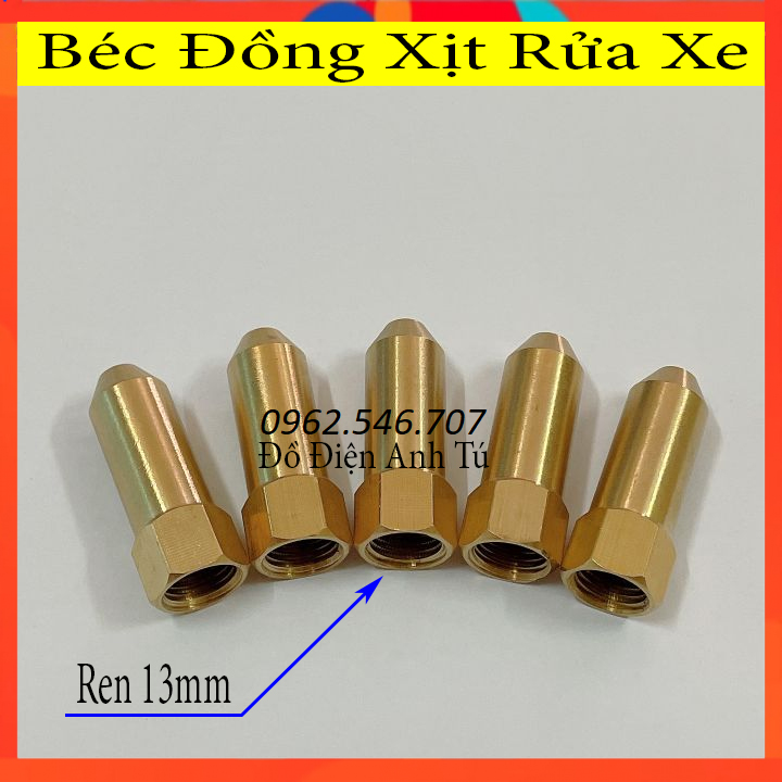 Béc xịt đồng 1 tia, đầu xịt rửa xe, xịt rửa áp lực chất liệu đồng ren trong 13mm