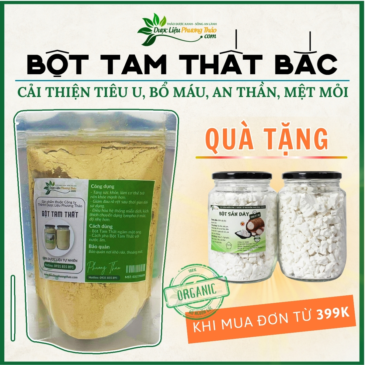 Bột Tam Thất Bắc giảm đau nhức xương khớp, bổ máu, giảm mỡ trong máu hiệu quả - Dược liệu Phương Thảo