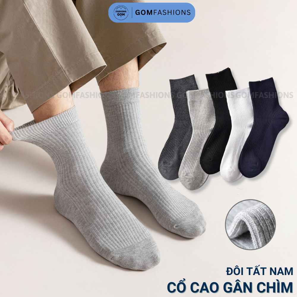 Tất Cổ Cao Nam Chất Liệu Cotton Cao Cấp Vớ Nam Cổ Cao Mẫu Sọc Gân FIVE-MARK