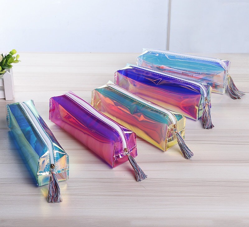 [XẢ KHO] Bóp viết Hologam Trong Hộp Bút Vải Đẹp Ngăn Nhỏ Chữ Hàn Quốc Túi Nhựa Cỡ Nhỏ Đựng Mỹ Phẩm, Bóp Viết