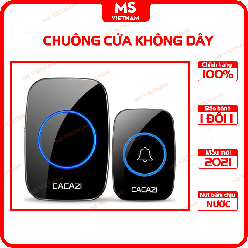 Chuông cửa không dây cacazi a10 - bộ 1 nút 1 chuông - dùng pin tiện lợi - phát xa 300m - ms vietnam