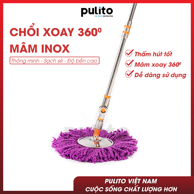 Chổi lau nhà mâm inox Pulito bông lau thấm hút tốt hàng chính hãng lau nhà nhanh chóng CLN-G2