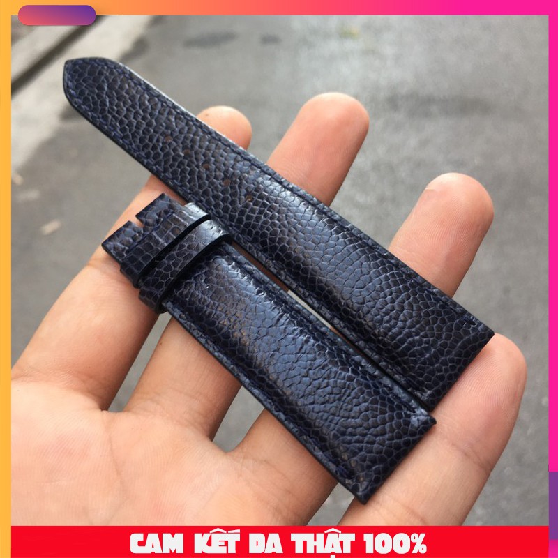 Dây đồng hồ da đà điểu handmade màu xanh navy cho nam đủ size