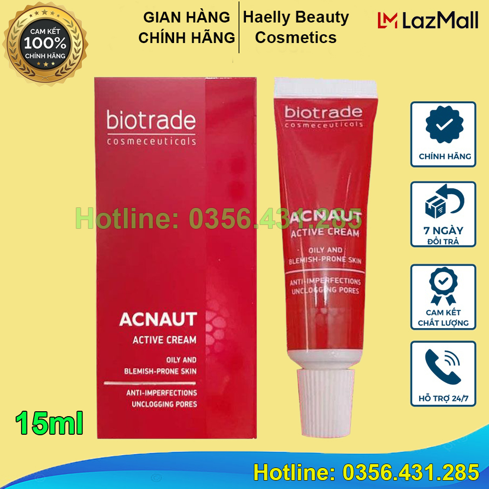 Kem trị mụn nào tốt, kem chấm mụn biotrade acnaut active cream minisize 5ml và 15ml- hàng chính hãng