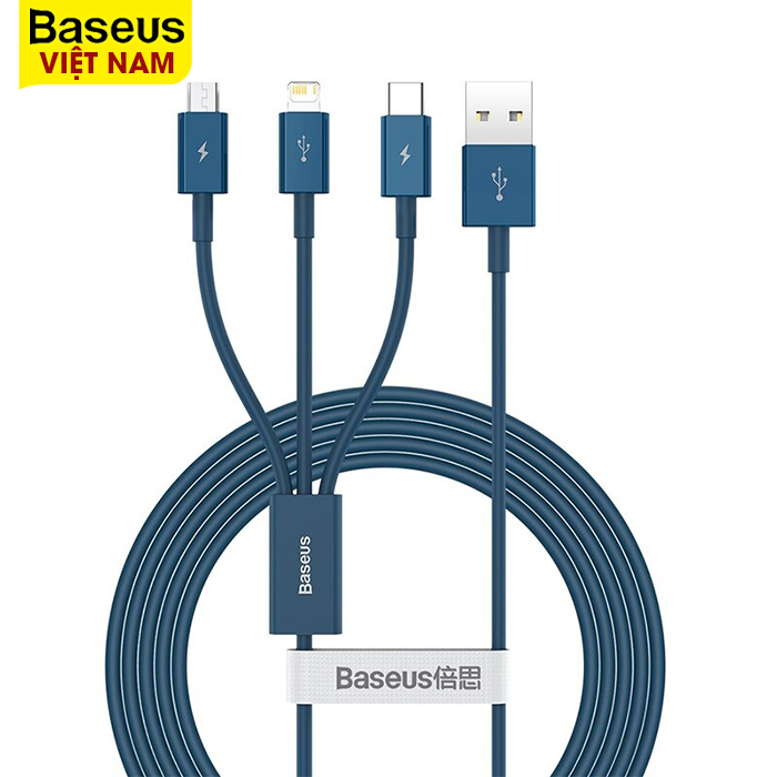 [BẢO HÀNH 12 THÁNG] Cáp sạc nhanh Baseus 3 trong 1 dài 1.5m sạc ba thiết bị cùng lúc cáp sạc 3.5A sạc nhanh cho iPhone/ Samsung/ Xiaomi...