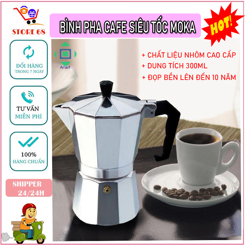 Bình pha cà phê MOKA, ấm pha cafe cầm tay dung tích 300ml, bình pha cafe thông thông minh làm từ chất liệu nhôm cao cấp, bình pha cà phê kiểu Pháp sang trọng lịch sự, ấm pha trà, bình pha trà giữ nhiệt mini