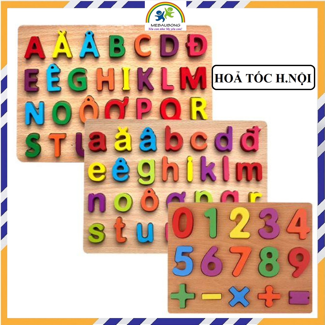 Bảng chữ cái tiếng việt - bảng chữ cái bằng gỗ nổi chữ thường, hoa và số cho bé làm quen với chữ cái và số