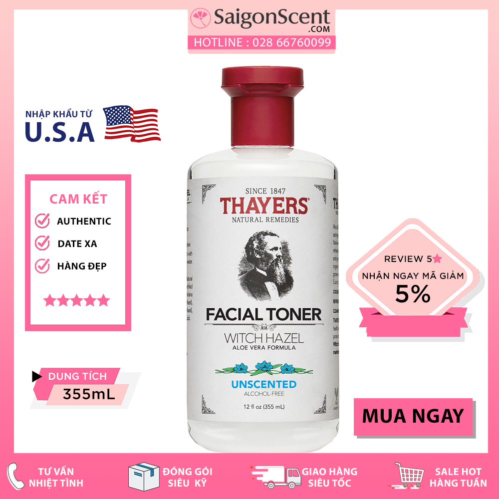 [HCM]Nước cân bằng Thayers Alcohol-Free Unscented Witch Hazel Toner ( 355mL )