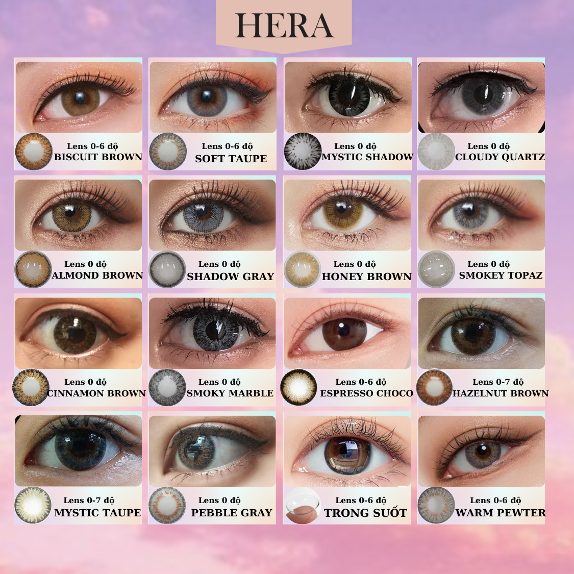 Kính áp tròng Hera Lens 1 ngày dùng 1 lần nhiều màu sắc có độ cận từ 0-7