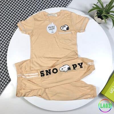 Bộ tay cộc quần dài thun lạnh minky mom alibaba snoppy cho bé trai