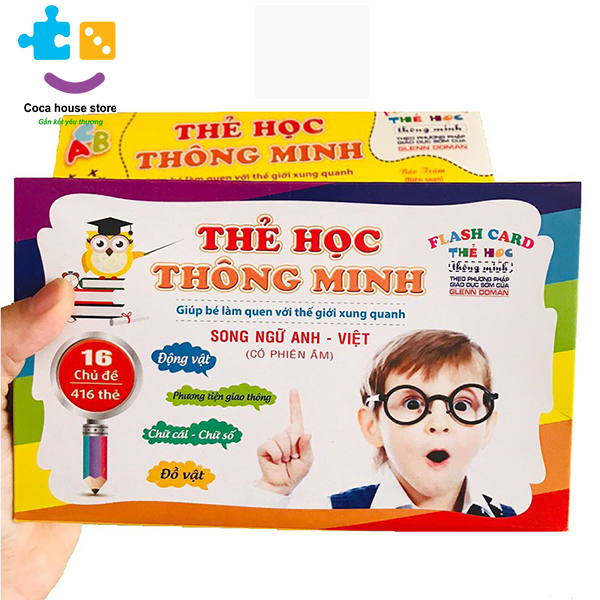 Bộ thẻ học thông minh, thẻ flashcard cho bé, thẻ hình con vật, chữ cái cho bé 1, 2, 3, 4, 5 tuổi với 416 thẻ, 16 chủ đề
