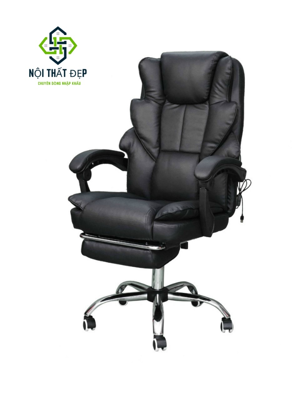 Ghế xoay văn phòng vp-2594 nệm da pu, có ngã, có gác chân, có matxa