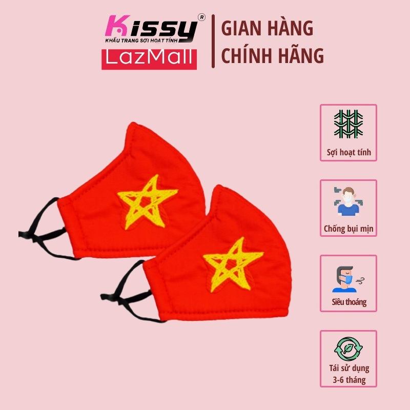 Khẩu trang Kissy cờ đỏ sao vàng - Tự Hào Việt Nam - Giao chuẩn mẫu, chuẩn size Người Lớn
