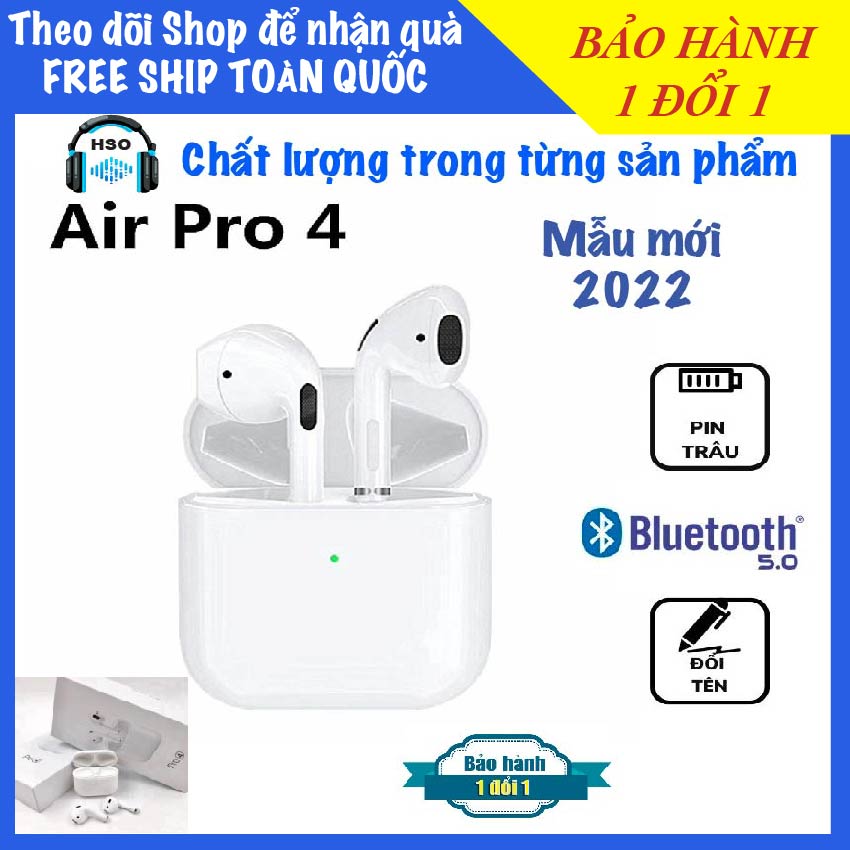 Tai nghe bluetooth pro4 h11 hso pin cực trâu âm cực tốt cực sống động đổi tên tai nghe không dây dùng được cho cả ios – android