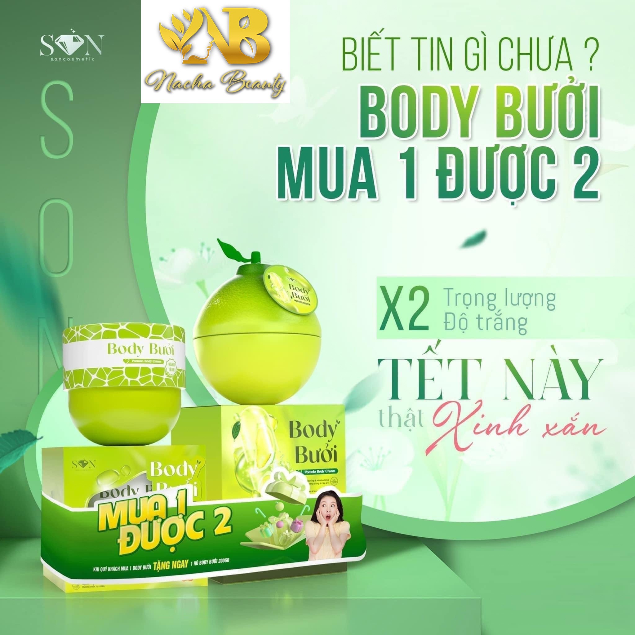 Kem body bưởi hộp 200g tặng 1 ủ cốt nacha beauty chính hãng