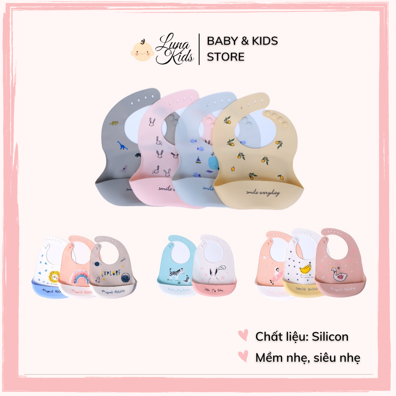 Yếm ăn dặm silicon Muslintree cho bé, bé trai, bé gái ( Muslintree silicone trough for babies, boys, girls, not dirty, soft and light)