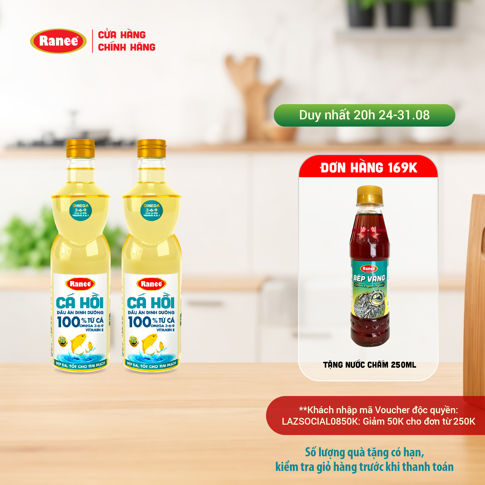 Combo 2 chai dầu ăn ranee cá hồi 950ml