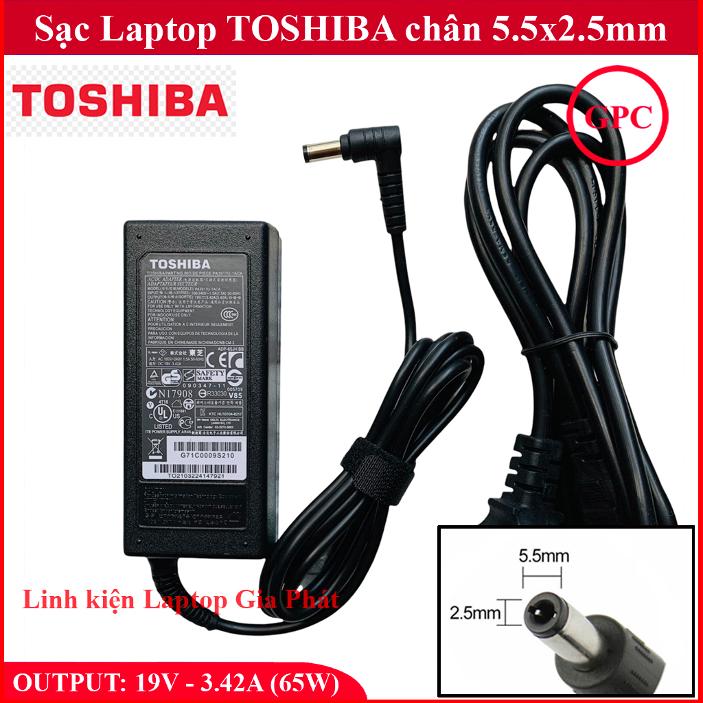 Sạc Laptop Toshiba 19V – 3.42A - 65W ( Adaper Toshiba 19V 3.42A ) chân 5.5x2.5mm - đường kính đầu sạc 5.5mm
