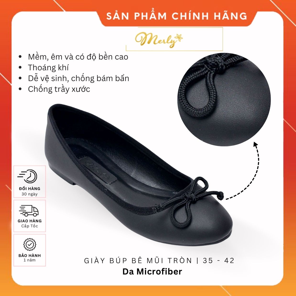 Giày Búp Bê Mũi Tròn Nơ Nhí Merly 1038, Giày Bít Nữ Êm Chân, Giày Bệt Nữ Mũi Tròn Big Size, Giày Công Sở Nữ, Giày Nữ Hàng Hiệu