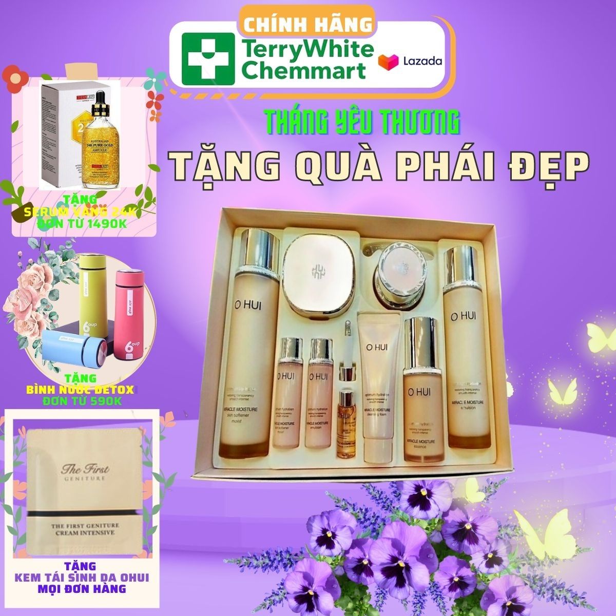 Trọn Bộ Dưỡng Da Trắng Hồng Ohui Miracle Moisture Special Set sản phẩm Giúp Da Căng Sáng Rạng Ngời