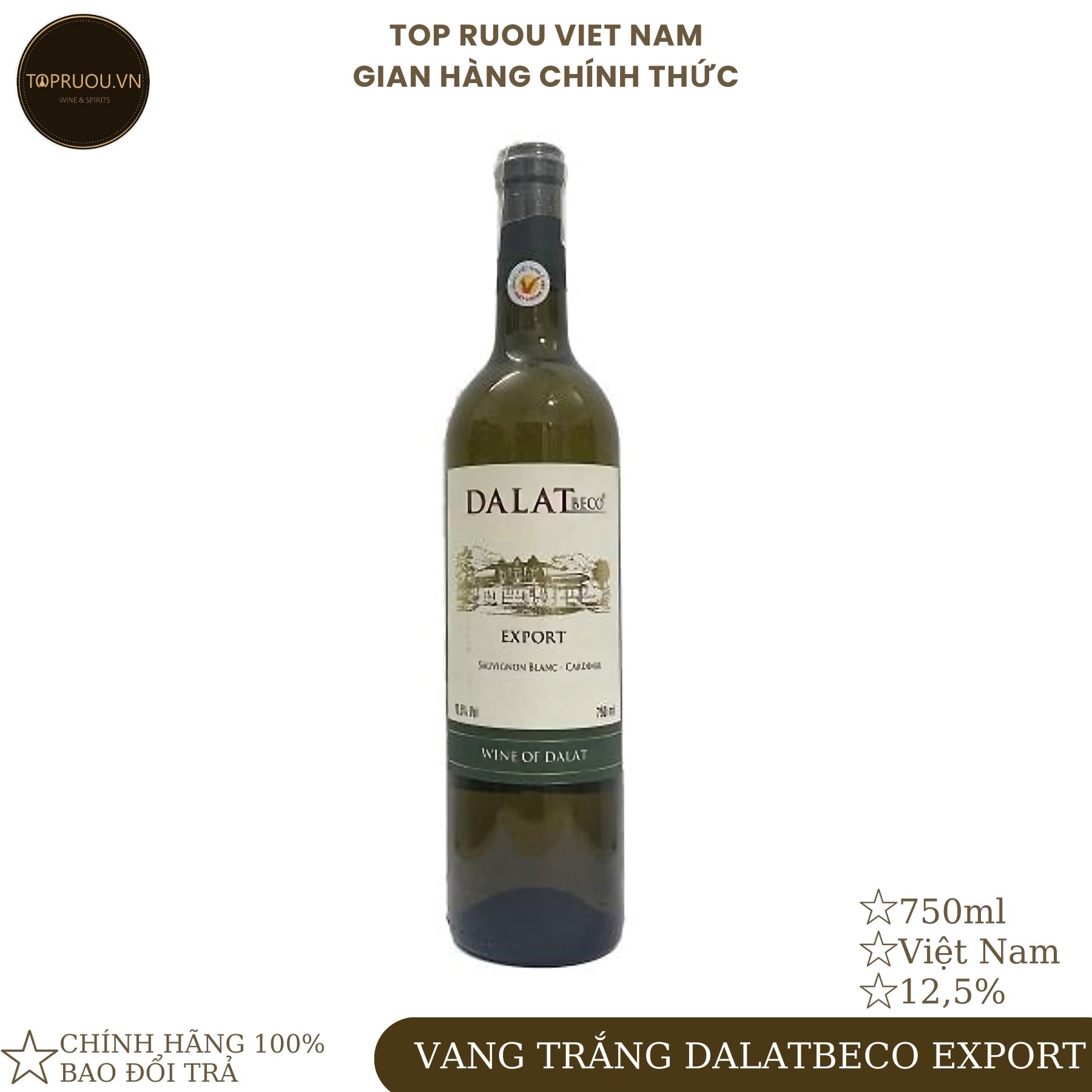 Rượu Vang Trắng Dalatbeco Export 750ml 12.5% - hàng thật - giao nhanh