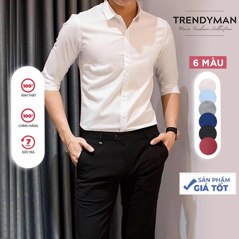 ✔  Áo Sơ Mi Nam Trendyman Dài Tay Trơn dáng ôm Áo Sơ Mi Dáng rộng unisex phong cách hàn quốc