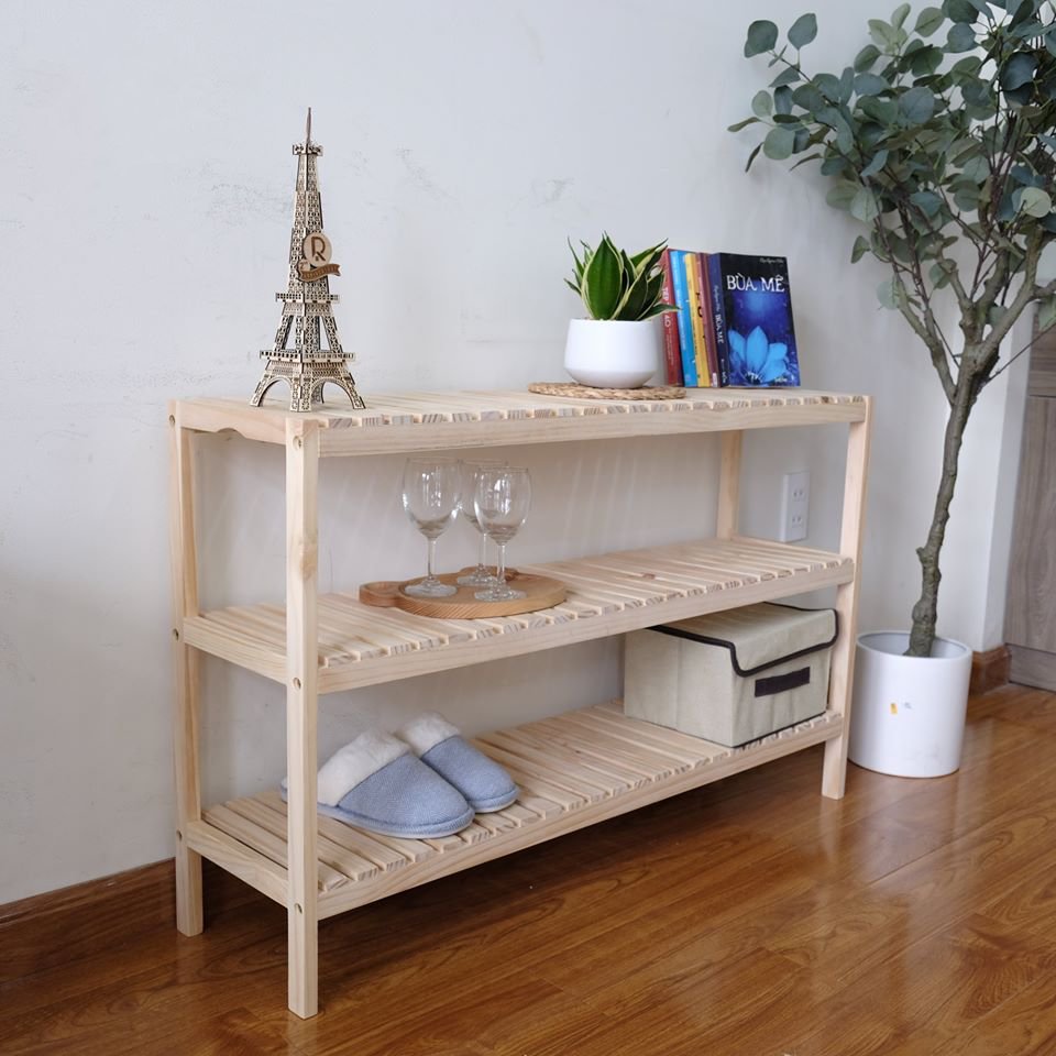 Kệ đa năng bằng gỗ 3tầng để giày dép để quần áo- lấp ráp dễ dàng