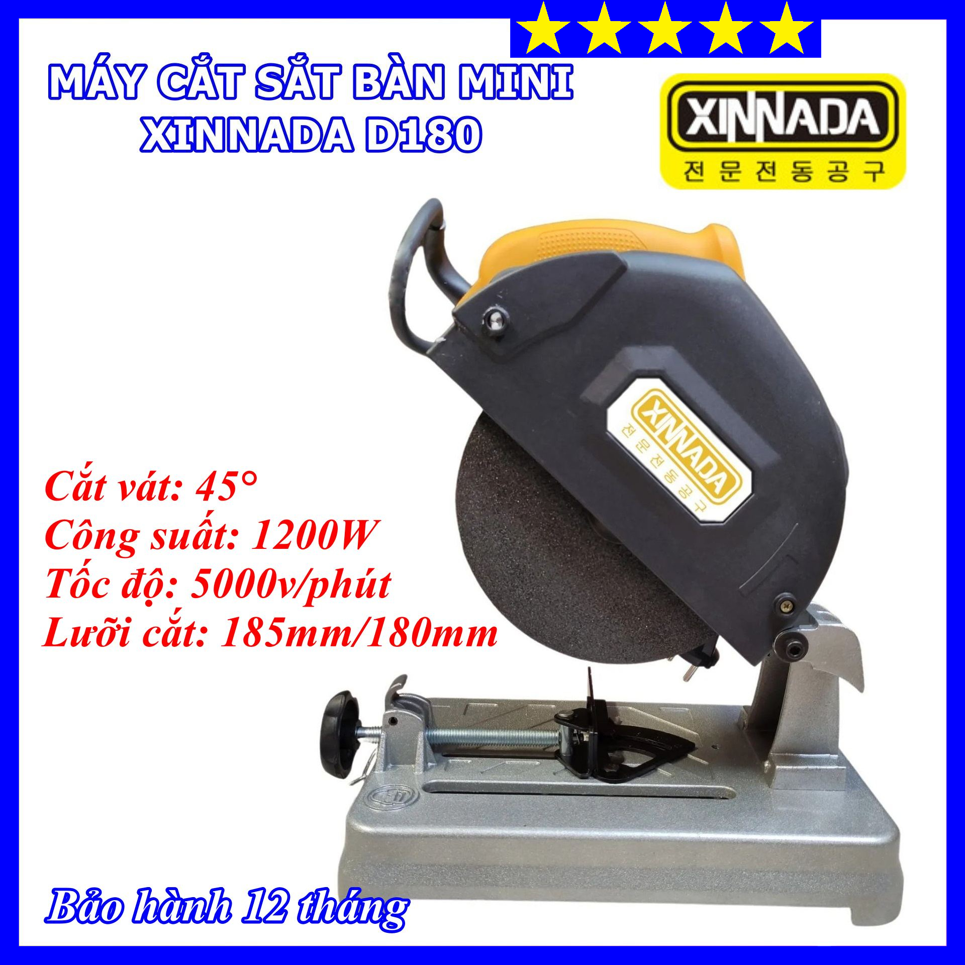 Máy cắt sắt mini xinnada d180 - máy cắt sắt bàn xinnada - công suất 1200w - cắt khỏe, gọn nhẹ - kèm sẵn lưỡi đá - cắt hộp 3x6 - bảo hành 12 tháng