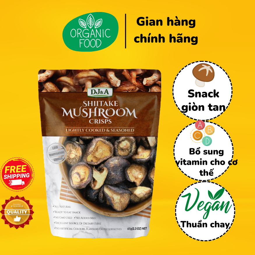 Nấm Hương Sấy Giòn DJ&A30g, 65g, 150g - NHẬP KHẨU ÚC - Snack Nấm Hương Giòn Tan, Thơm Ngon