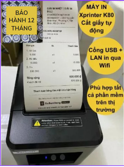 Máy in hóa đơn xprinter in điện thoại k80 - máy in nhiệt t80l mạng lan + usb in cả máy tính/ laptop chính hãng