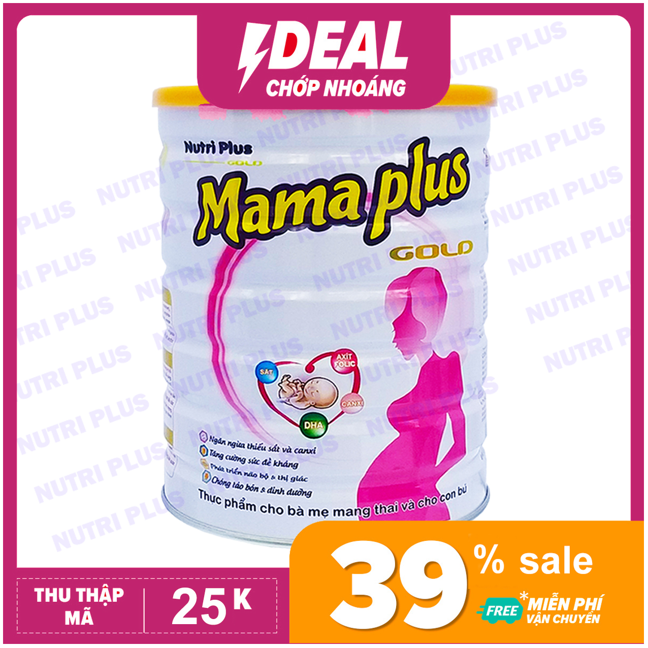 Sữa bột MAMA PLUS cho mẹ bầu khỏe mạnh NUTRI PLUS gold- 900G