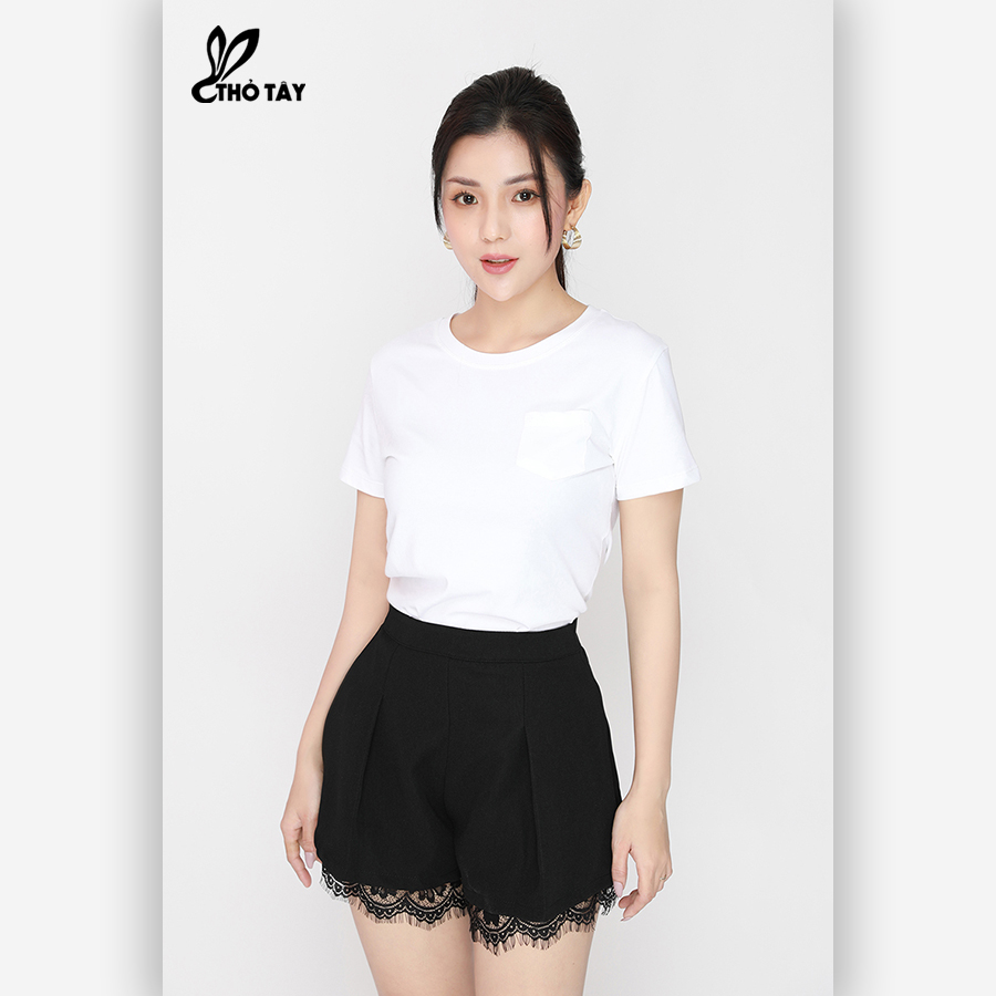 Áo Thun Nữ Trơn Tay Ngắn Phối Túi Trước Ngực Nhiều Màu - THỎ TÂY