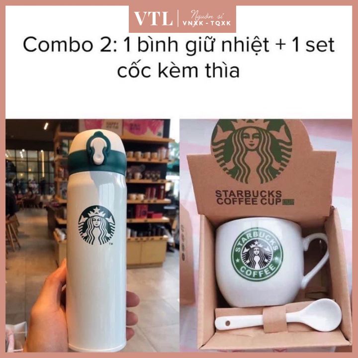 Set cốc sứ và bình giữ nhiệt Starbuck decor